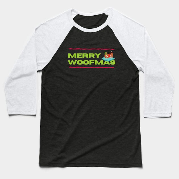 Merry woofmas christmas dog Baseball T-Shirt by Tecnofa